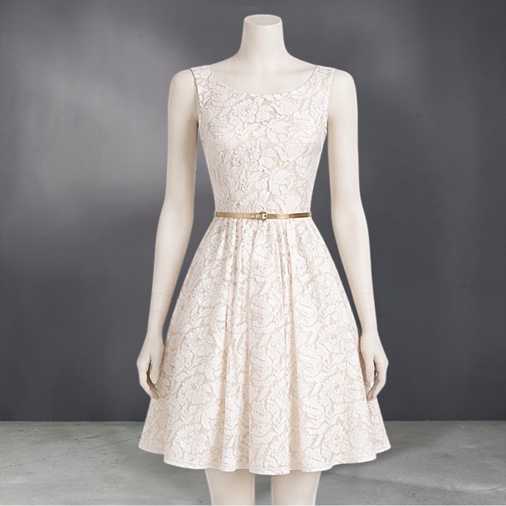 Jessica Howard Sleeveless Cream Lace Fit-and-Flare Dress - Picture 2 of 11